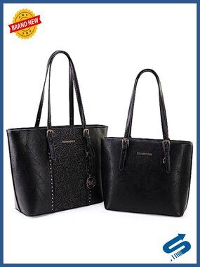 Vintage Embossed Vegan Leather Tote and Shoulder Bag 2Pc Set